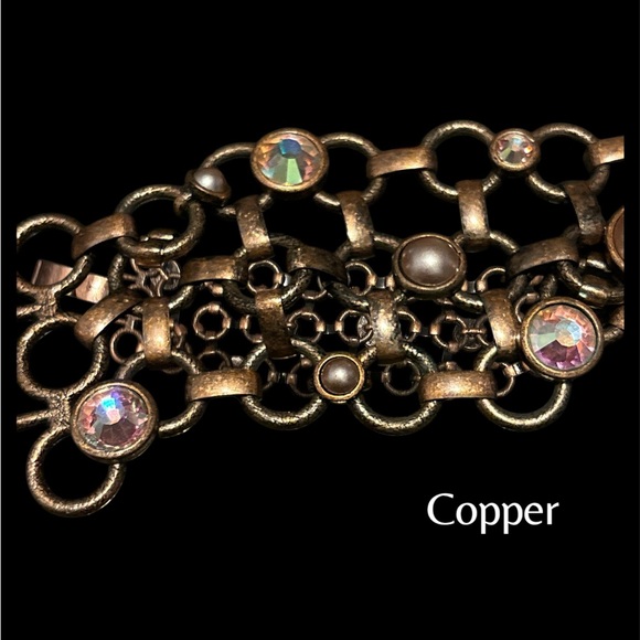 Retired Lia Sophia "Rosebud" Copper Link w/Crystals & Faux Pearls Bracelet - Picture 5 of 9